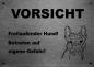 Preview: Edelstahl Warnschild Französische Bulldogge VORSICHT Freilaufender Hund! Betreten auf eigene Gefahr!